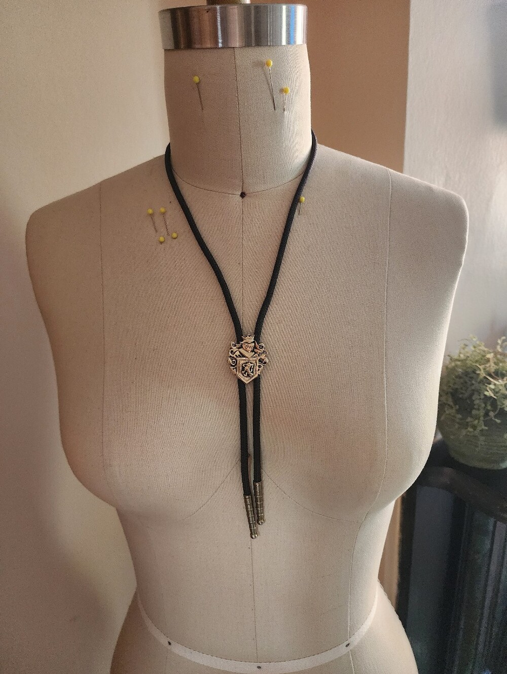 Western Style Bolo Tie with Metal Crest